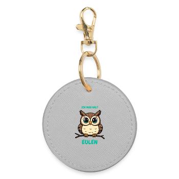 J’aime juste les hiboux – motif de dicton drôle - Porte-clés rond - bruyère - Devant