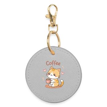 Chat Café Kawaii Latte - Porte-clés rond - bruyère - Devant