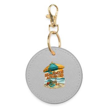 Beach Mode Activated Summer Vacation Umbrella - Round Keyring - grey - Front