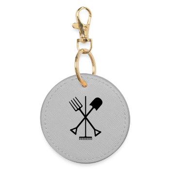 Garden tools shovel rake and pitchfork crossed - Round Keyring - grey - Front