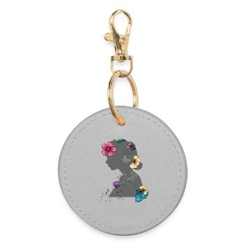 Girl with flowers in her hair Flower Power - Round Keyring - grey - Front