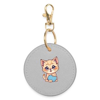 Chaton avec une boule bleue et duveteuse - Porte-clés rond - bruyère - Devant