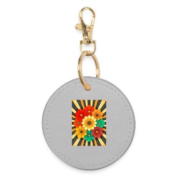 Groovy Flower Bouquet in Retro 70s Style - Round Keyring - grey - Front