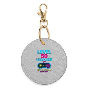 Level 50 Gamer Neon Design - Runder Schlüsselanhänger - Grau - Vorne
