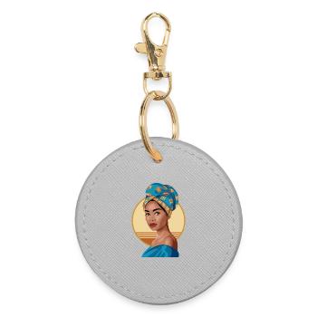Portrait Femme à la coiffe africaine - Porte-clés rond - bruyère - Devant