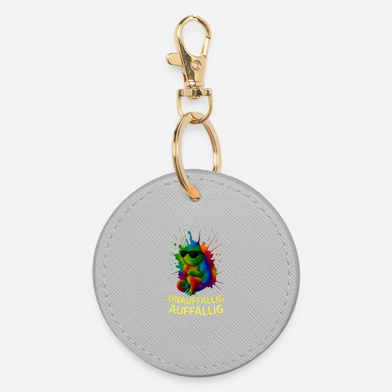 Rainbow chameleon with style - Round Keyring - grey