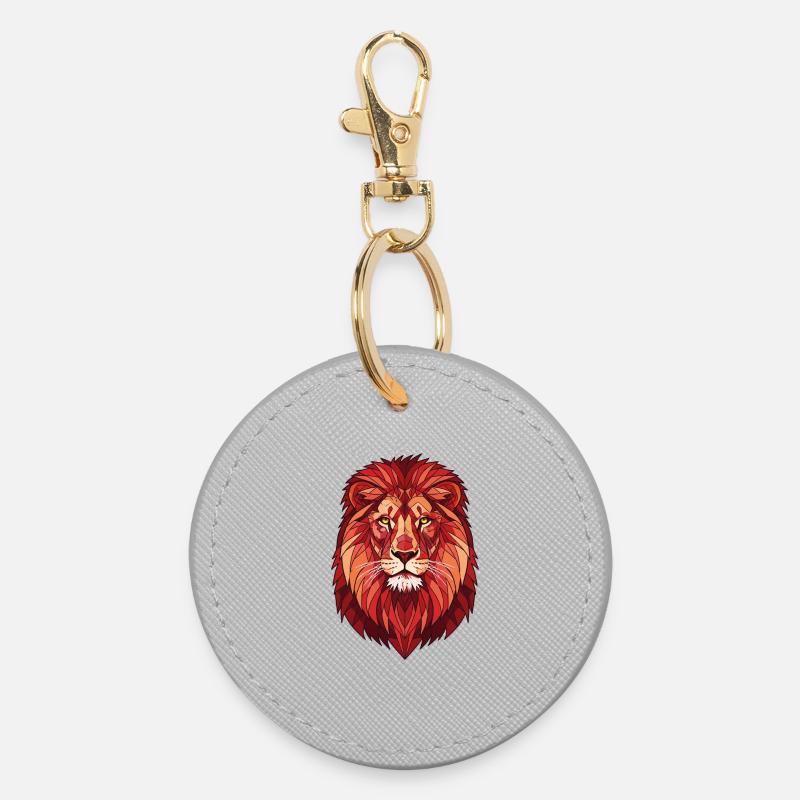 Tête de lion géométrique dans les tons rouges - Porte-clés rond - bruyère