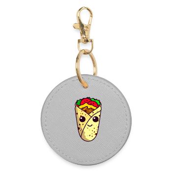 Kawaii Wrap, Döner, Taco - Süßes Streetfood Design - Runder Schlüsselanhänger - Grau - Vorne