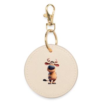 Funny Moose: Cute 3D Cartoon Animal Design - Round Keyring - oyster - Front