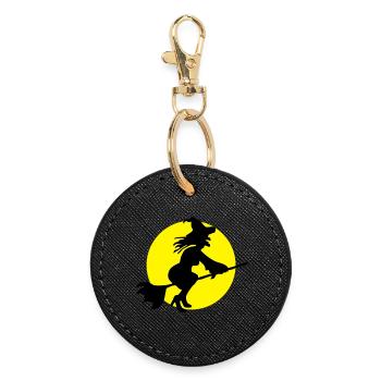 Sorcière et la lune - Porte-clés rond - noir - Devant
