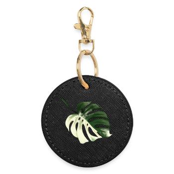 Monstera Premium Design - Runder Schlüsselanhänger - Schwarz - Vorne