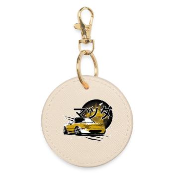 Japanese car Miata Mx5 yellow - Round Keyring - oyster - Front