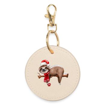 Weihnachten Faultier Christmas Sloth - Runder Schlüsselanhänger - Auster - Vorne