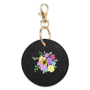 Bouquet de fleurs - Porte-clés rond - noir - Devant