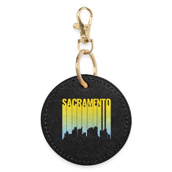 Dégradé jaune-bleu de la ligne de Sacramento - Porte-clés rond - noir - Devant