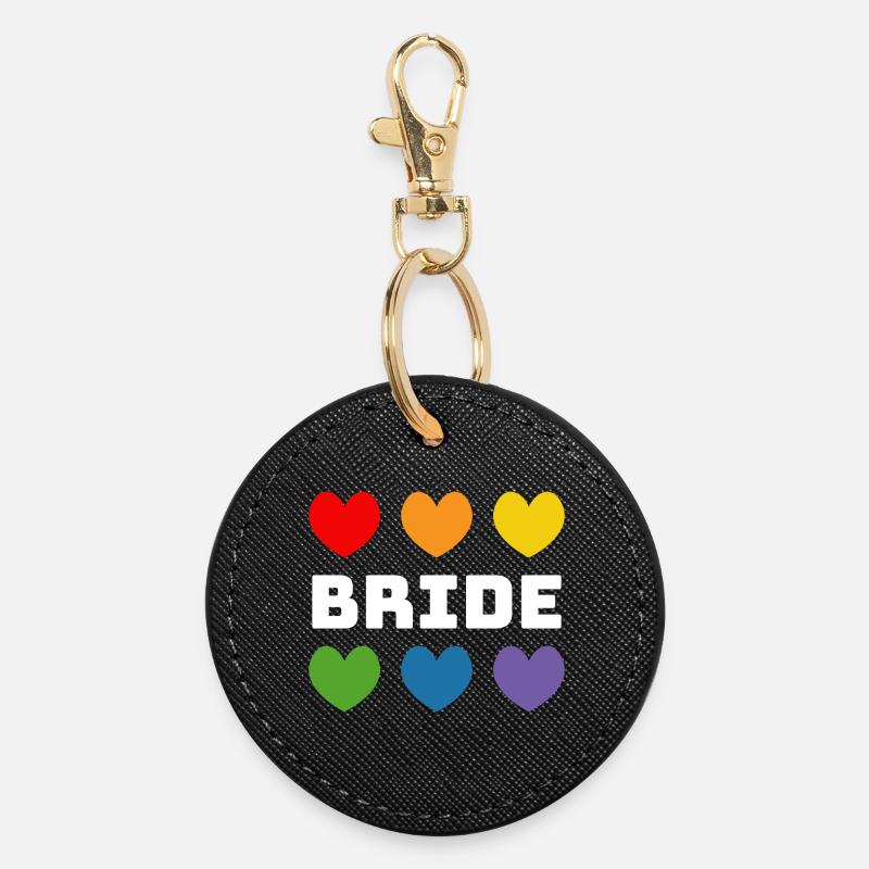 Regenbogenherzchen Bride weiss - Runder Schlüsselanhänger - Schwarz
