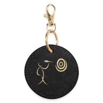 Joueur de fléchettes minimaliste avec fléchette et fléchette - Porte-clés rond - noir - Devant