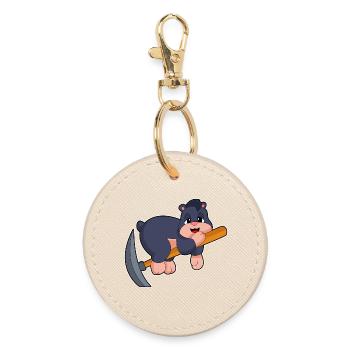 Mole Miner Pickaxe Mining - Round Keyring - oyster - Front