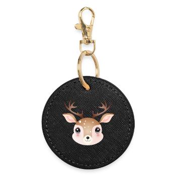 Tête de cerf mignonne dans un style comique mignon - Porte-clés rond - noir - Devant