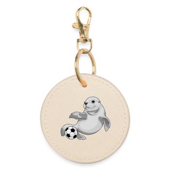 Seal Soccer Player Soccer - Round Keyring - oyster - Front