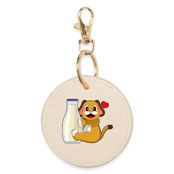 Hund Milch - Runder Schlüsselanhänger - Auster - Vorne