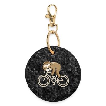 Vélo paresseux Vélo de route Gravel Bande dessinée Logo de dessin animé - Porte-clés rond - noir - Devant