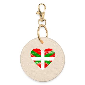 Basque flag heart used - Round Keyring - oyster - Front