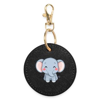 Cute Happy Elephant - Adorable Cartoon - Round Keyring - black - Front