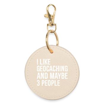 Ich mag Geocaching und vielleicht 3 Leute - Runder Schlüsselanhänger - Auster - Vorne