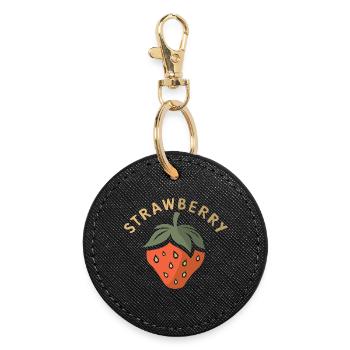 Strawberry Logo Symbol - Früchte im Comic Stil - Runder Schlüsselanhänger - Schwarz - Vorne