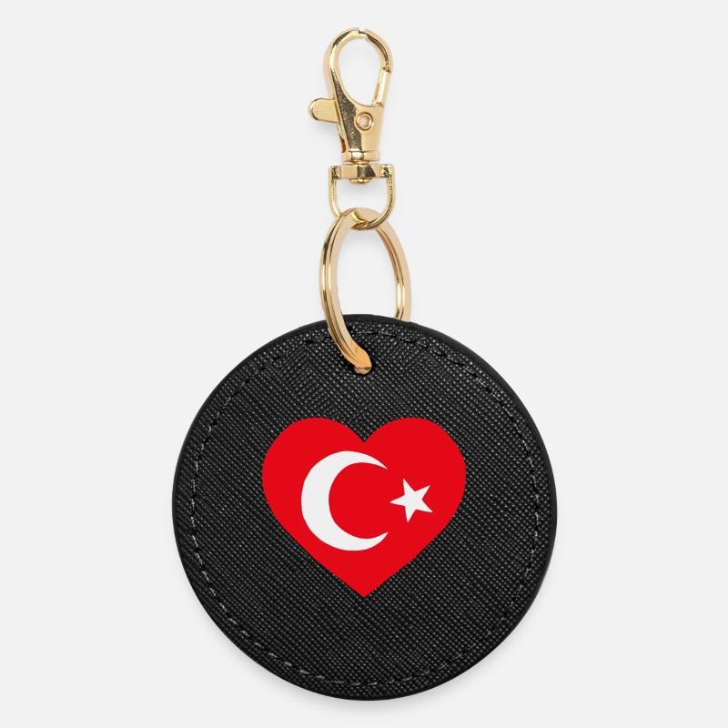 Turkish Flag Heart - Round Keyring - black