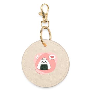 Onigiri kawaii en rose, rose avec cœur - Porte-clés rond - huître - Devant
