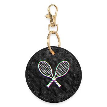 Tennis Glitch effect racket - Round Keyring - black - Front
