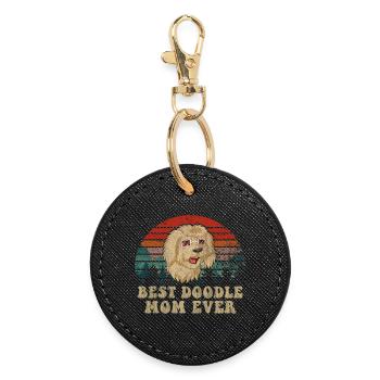 Sunset Dog Beste Golden Doodle Mama - Runder Schlüsselanhänger - Schwarz - Vorne