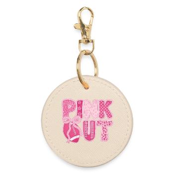 Pink Out Brustkrebs Fußball - Runder Schlüsselanhänger - Auster - Vorne