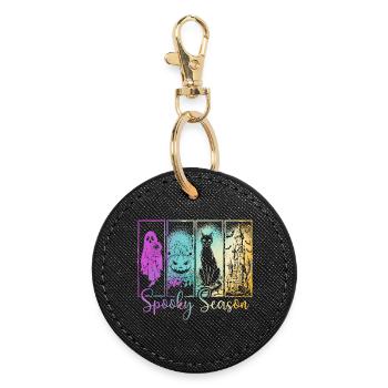 Spooky Season — Ghost & Pumpkin Haunted Vibes - Round Keyring - black - Front