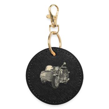 Vintage Motorcycle Sidecar - Round Keyring - black - Front
