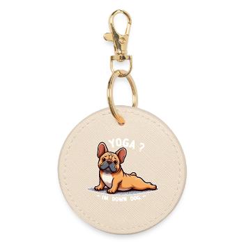 Chien Yoga: I'm Down Dog - Runder Schlüsselanhänger - Auster - Vorne