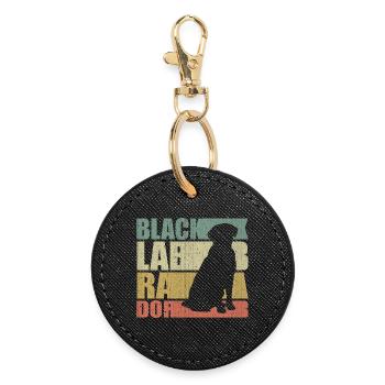 Retro Black Labrador - Cadeau d’amoureux des chiens - Porte-clés rond - noir - Devant