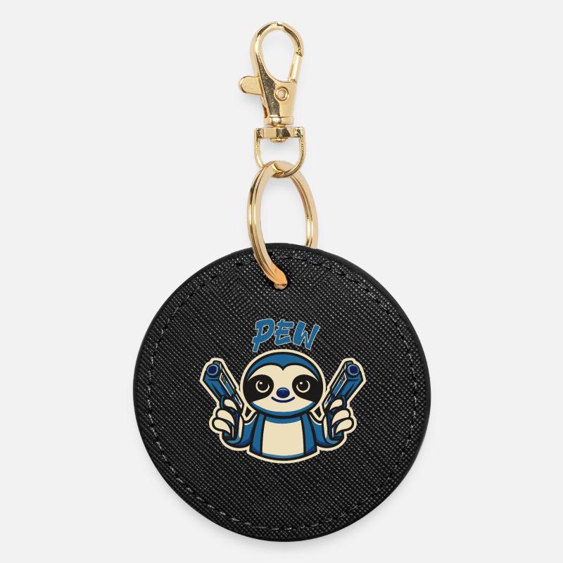 Cute Sloth Pew - Round Keyring - black