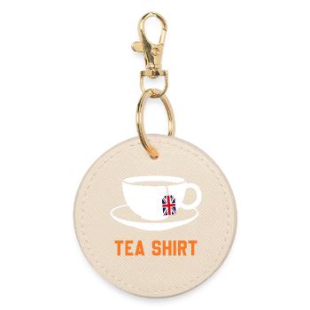 Tea Shirt – Calm Teacup Pun - Round Keyring - oyster - Front