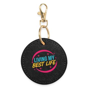 Mein bestes Leben leben – Erfolgs-Mindset Pink - Runder Schlüsselanhänger - Schwarz - Vorne