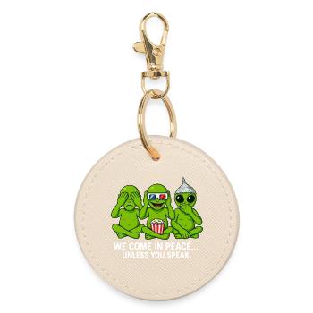 Alien Humor Shirt – We Come in Peace - Round Keyring - oyster - Front