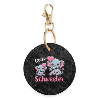 Big Sister Elephants Older Sibling - Round Keyring - black - Front