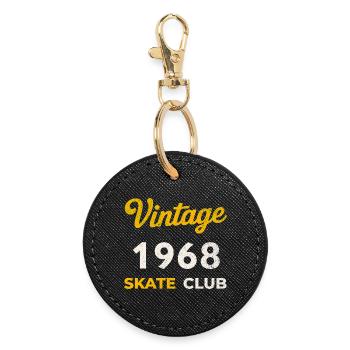 Vintage 1968 Skate Club Retro Geburtsjahr Geschenk - Runder Schlüsselanhänger - Schwarz - Vorne