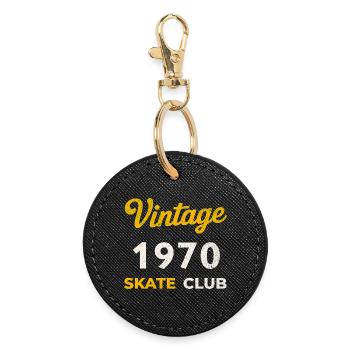 Vintage 1970 Skate Club Retro Geburtsjahr Geschenk - Runder Schlüsselanhänger - Schwarz - Vorne
