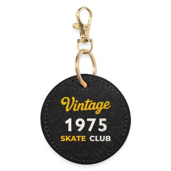 Vintage 1975 Skate Club Retro Geburtsjahr Geschenk - Runder Schlüsselanhänger - Schwarz - Vorne