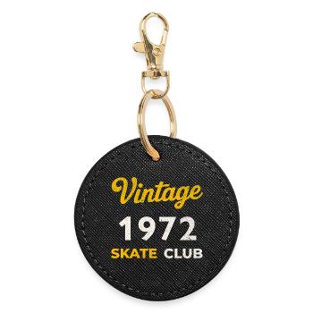 Vintage 1972 Skate Club Retro Geburtsjahr Geschenk - Runder Schlüsselanhänger - Schwarz - Vorne