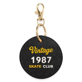 Vintage 1987 Skate Club Retro Geburtsjahr Geschenk - Runder Schlüsselanhänger - Schwarz - Vorne