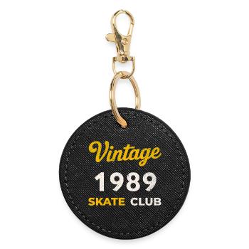 Vintage 1989 Skate Club Retro Geburtsjahr Geschenk - Runder Schlüsselanhänger - Schwarz - Vorne